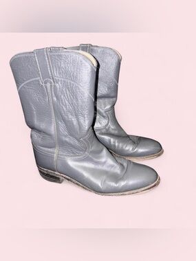 Justin L3056 Boots Womens Size 7.5 C Gray Leather Western Pull On USA Wide